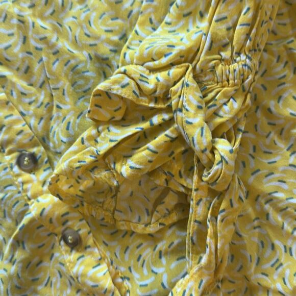Anthropologie Maeve Blithe Yellow Printed Tie Sleeve Buttondown Top Size 0 - Picture 4 of 5